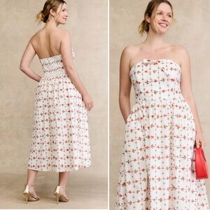 NWT Hutch Iris Floral Dress in Poppy Red Strapless Bow Detail Midi Size 14